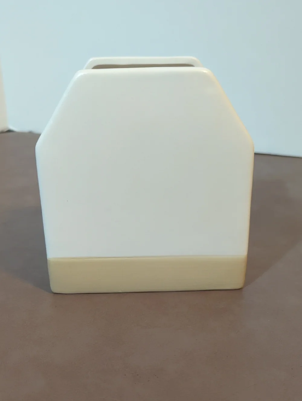 White And Tan Ceramic House Napkin Holder Kitchen Utensils Holder Winter Theme
